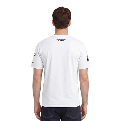 On Time Fashions white cotton t-shirt with Chicago Bulls logo on sleeve and Pro Standard graphic on back.