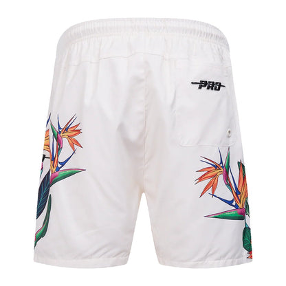 On Time Fashions Pro Standard Chicago Bulls Paradise woven shorts in white with tropical bird of paradise floral print and embroidered logo.
