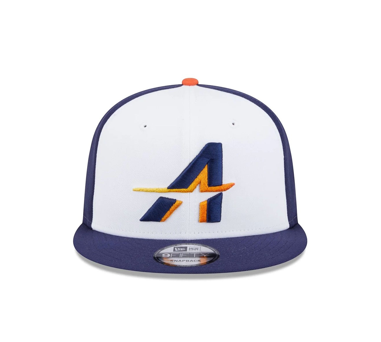 On Time Fashions New Era 9Fifty Houston Astros City Connect snapback cap with white front panels, navy brim, and embroidered Astros logo.