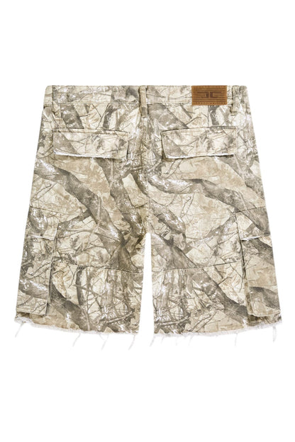 On Time Fashions Jordan Craig Brian Fit camouflage cargo shorts with distressed hem and 11.75" inseam.
