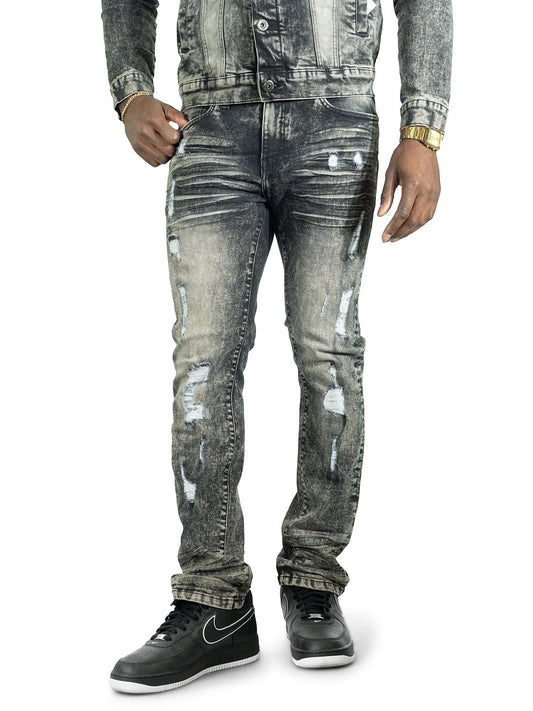 On Time Fashions Makobi Prego distressed grey wash denim jeans with ripped details.