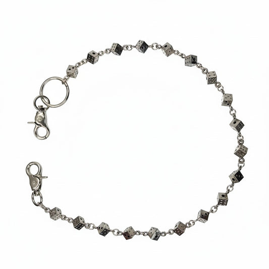 On Time Fashions silver metal dice wallet chain with lobster clasps and keyring.