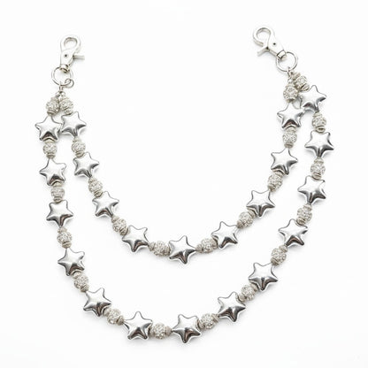 On Time Fashions silver star chain with crystal accents and lobster clasps. Statement accessory for bold styling.