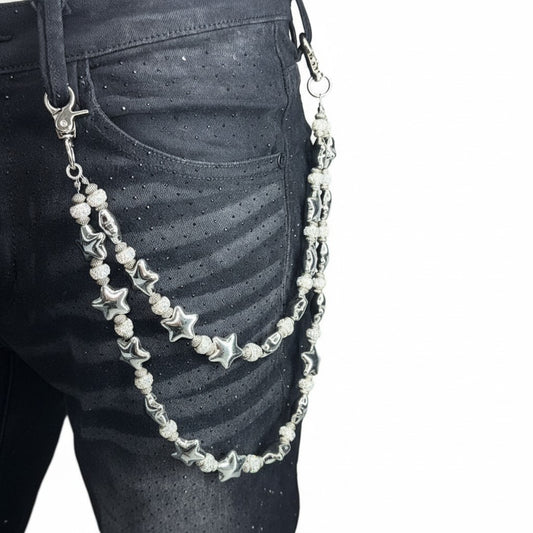 On Time Fashions silver star ice chain with crystal accents and double strand design.