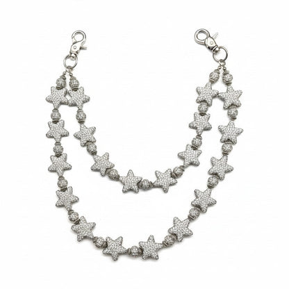 On Time Fashions Drunz White Star Ice Chain with pave crystal-embellished stars and beaded accents, featuring lobster clasps.