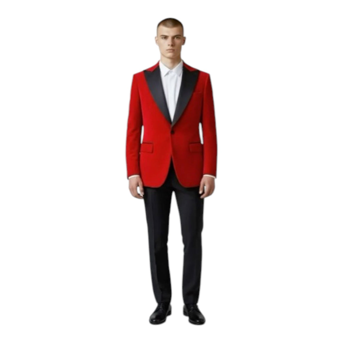 Noah John Velvet Jacket in Red with black lapels