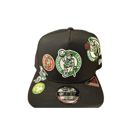 New Era Boston Celtics multi-patch black 9FIFTY A-Frame snapback — front view