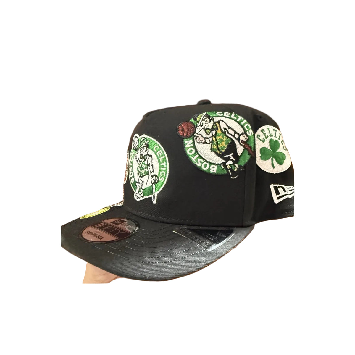 New Era Boston Celtics multi-patch black 9FIFTY A-Frame snapback — side view