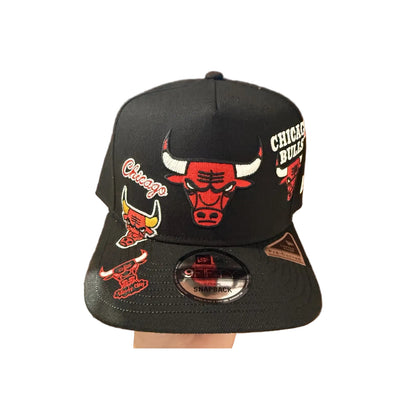New Era Chicago Bulls black multi-patch 9FIFTY A-Frame snapback — front view