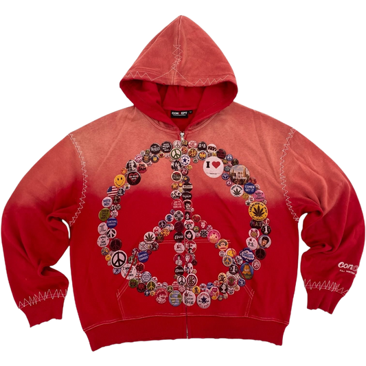 Concept LA Peace Zip Hoodie in Red Wash front view