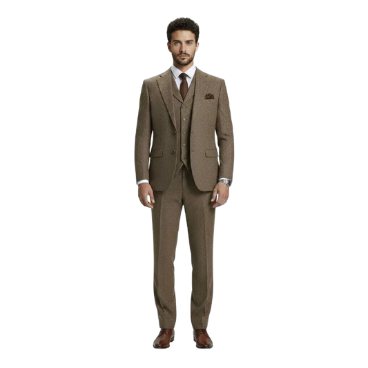 Noah John DK04 Brown Tweed 3-Piece Modern Fit Suit by Noah John