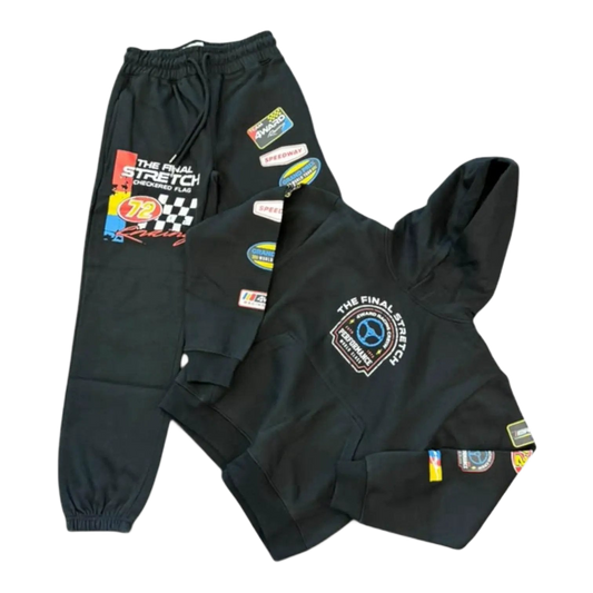 FWRD kids Final Stretch black fleece hoodie and jogger pants set
