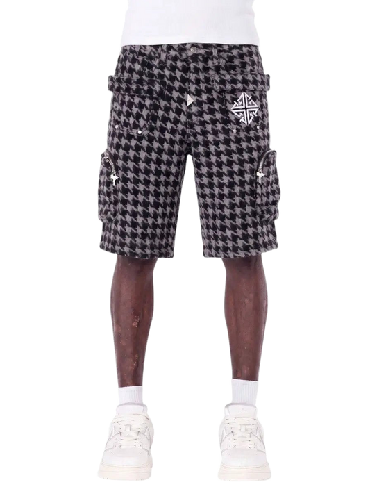 Guapi Black Houndstooth Furry Shorts by GUAPI