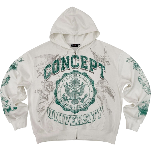 Concept LA University Zip Hoodie in White front view