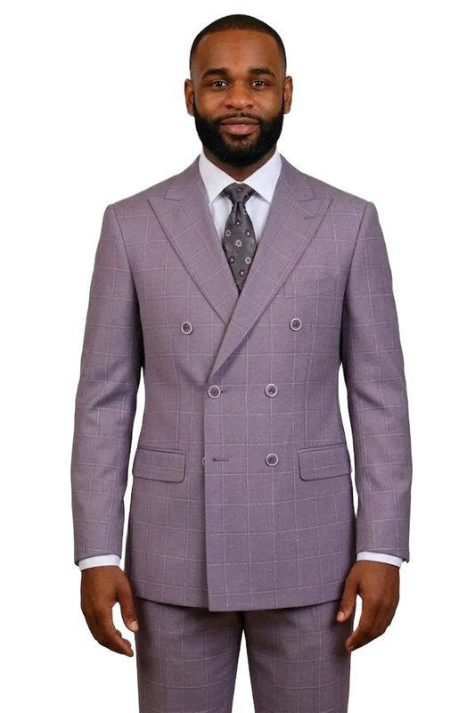 Mazari 2pc Windowpane Double Breast Suit – 2354