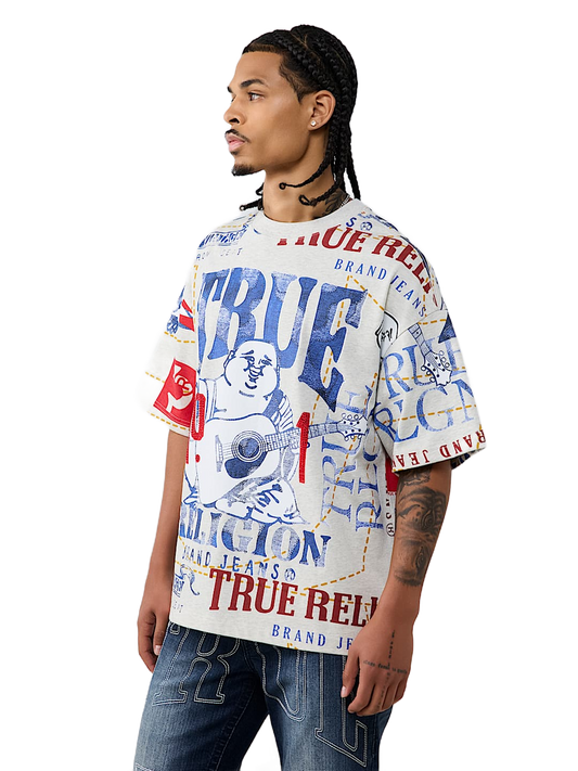 True Religion No. 1 Logo Heavyweight Oversized Tee in Natural, front view