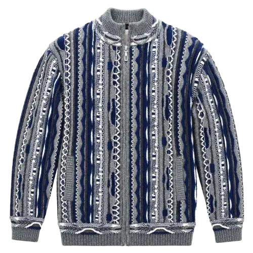 Stacy Adams Patterned Mock-Neck Full-Zip Sweater – 32030