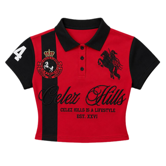 Celez Hills women's cropped Lifestyle Polo in Red, front product view