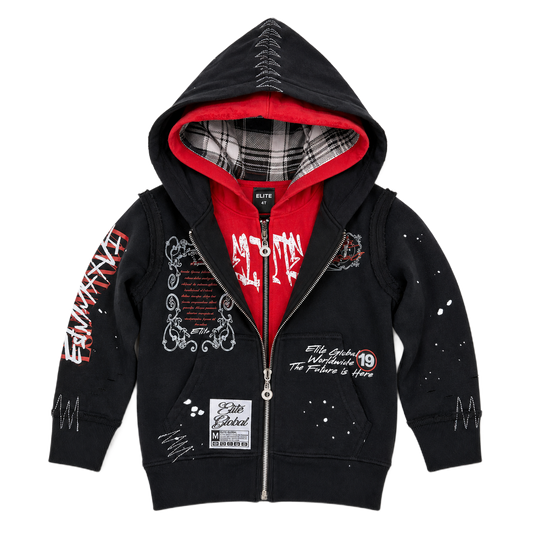Elite Premium Double Layer Royal kids hoodie in black and red, front