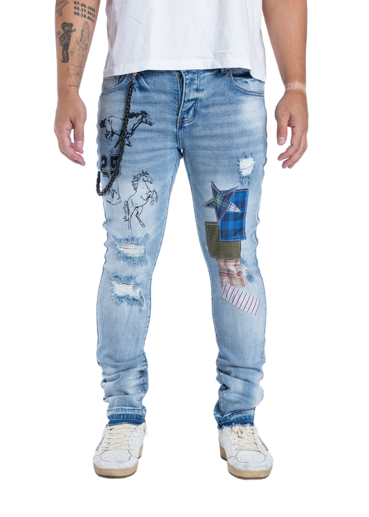 Midnight Black Stallions jeans in Light Blue, front view