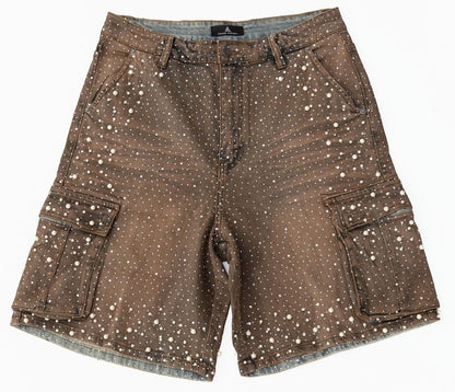 Paper Money Pearl Studded Cargo Shorts from On Time Fashions – Shorts by Paper Money, Birmingham AL’s 1 fashion store and premier destination for streetwear, suits, kids fashion, and big & tall
