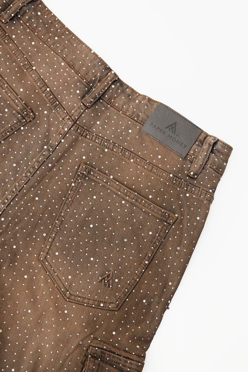 Paper Money Pearl Studded Cargo Shorts from On Time Fashions – Shorts by Paper Money, Birmingham AL’s 1 fashion store and premier destination for streetwear, suits, kids fashion, and big & tall