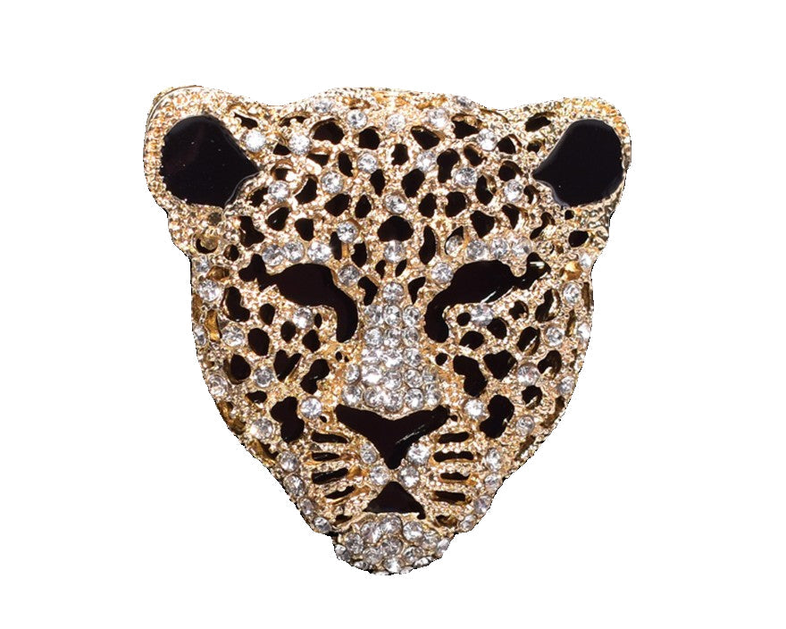 Gold and black leopard head brooch