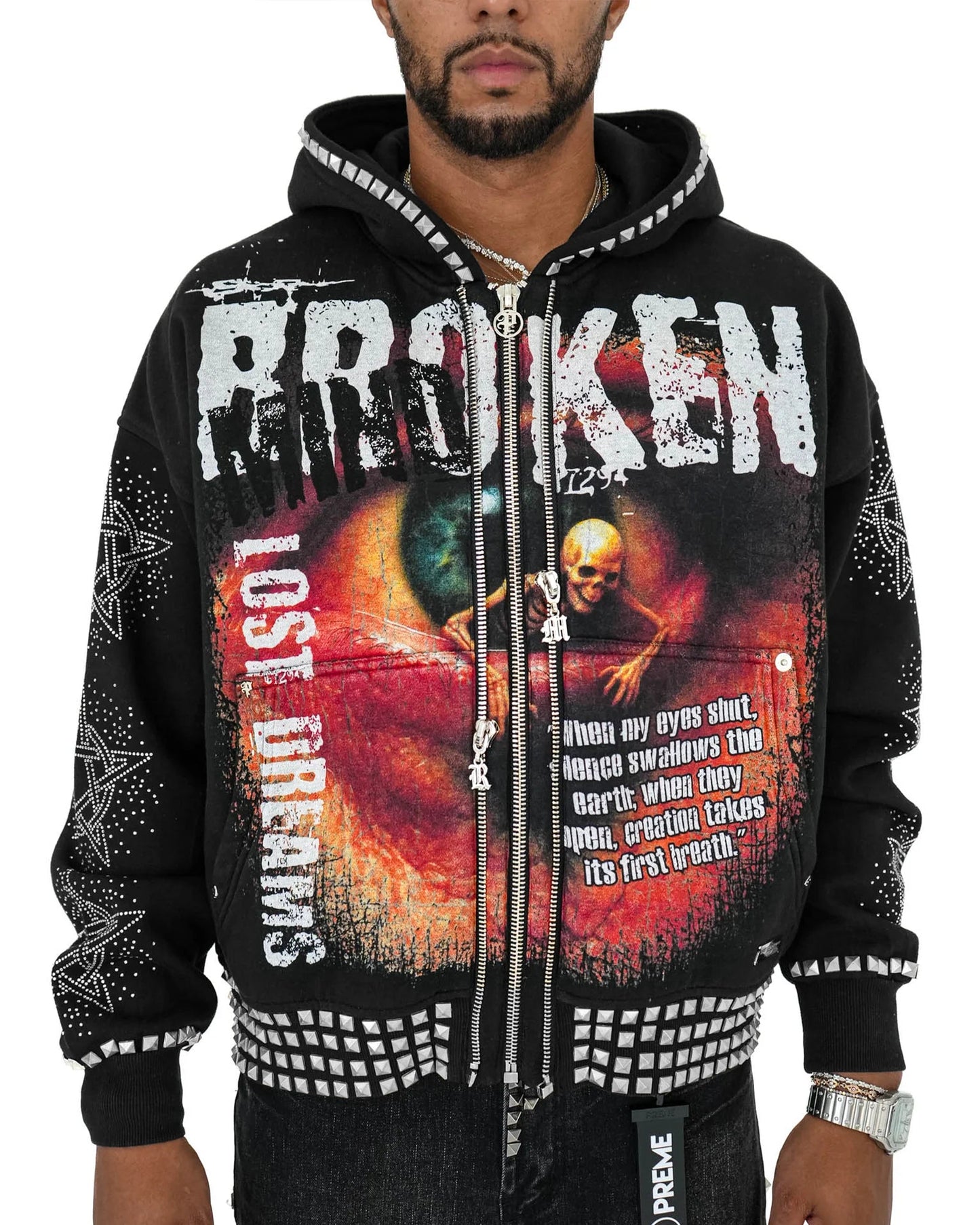 Preme Broken Mind Zip Hoodie from On Time Fashions – Hoodie by Preme, Birmingham AL’s 1 fashion store and premier destination for streetwear, suits, kids fashion, and big & tall