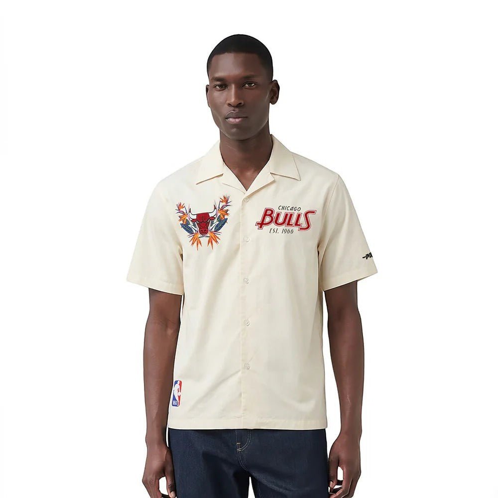 Pro Standard Chicago Bulls Paradise Button Down Camp Shirt from On Time Fashions – Streetwear Button Up by Pro Standard, Birmingham AL’s 1 fashion store and premier destination for streetwear, suits, kids fashion, and big & tall
