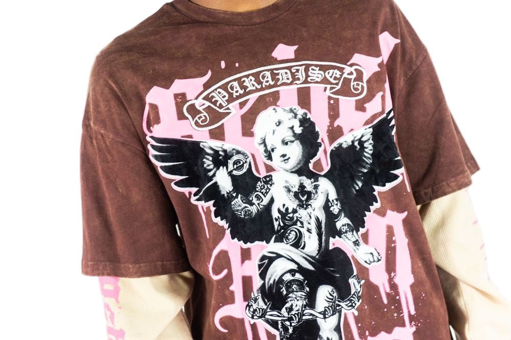 Rebel Minds Paradise Angel Layered Tee from On Time Fashions – tee by Rebel Minds, Birmingham AL’s 1 fashion store and premier destination for streetwear, suits, kids fashion, and big & tall