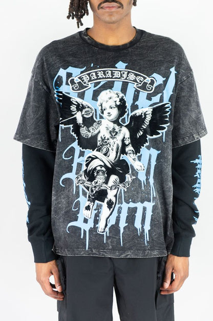 Rebel Minds Paradise Angel Layered Tee from On Time Fashions – tee by Rebel Minds, Birmingham AL’s 1 fashion store and premier destination for streetwear, suits, kids fashion, and big & tall