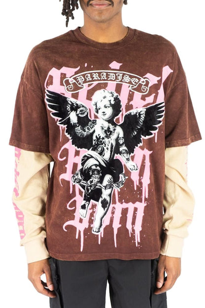 Rebel Minds Paradise Angel Layered Tee from On Time Fashions – tee by Rebel Minds, Birmingham AL’s 1 fashion store and premier destination for streetwear, suits, kids fashion, and big & tall