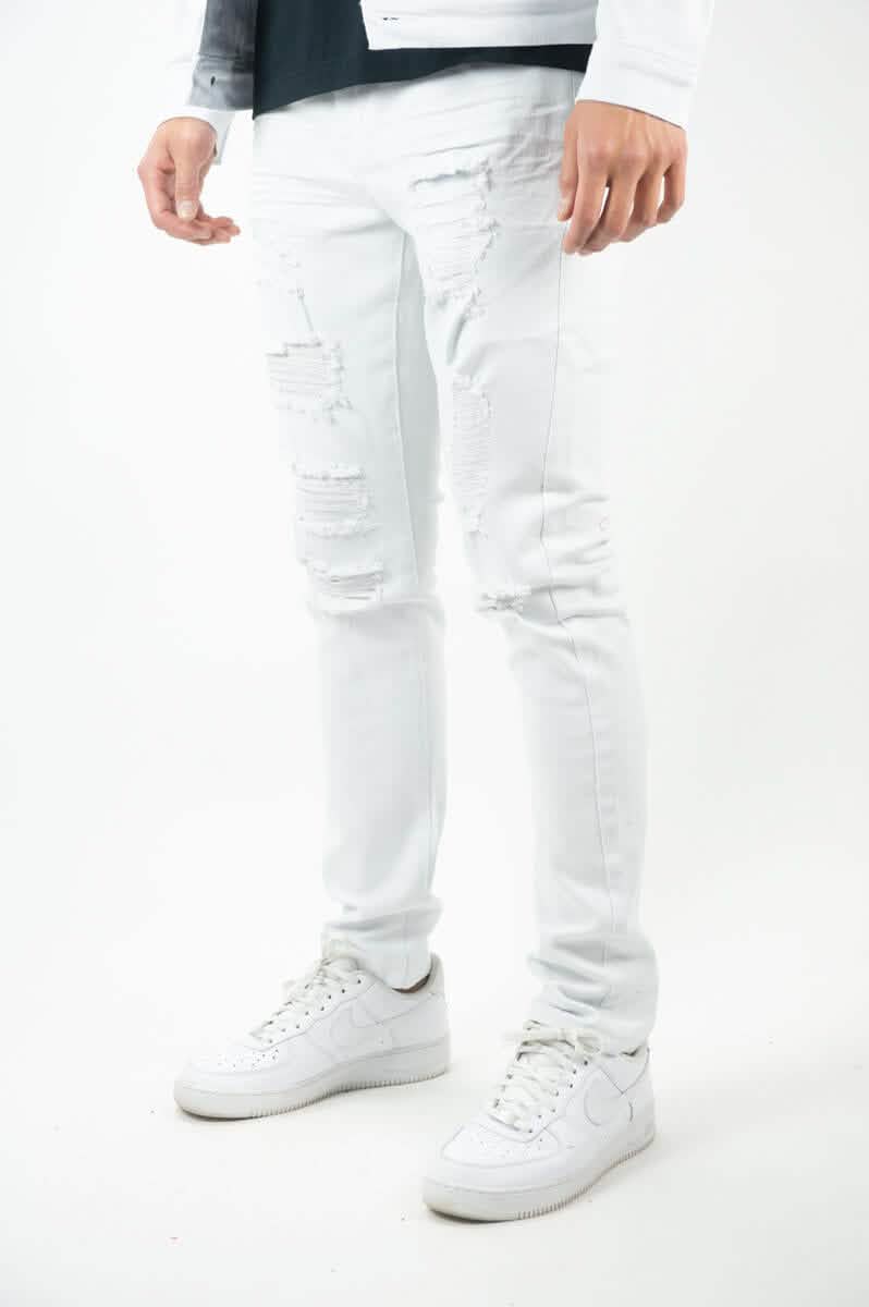 Rebel Minds Ripped and Repaired Twill Slim Jeans from On Time Fashions – Jeans by Rebel Minds, Birmingham AL’s 1 fashion store and premier destination for streetwear, suits, kids fashion, and big & tall