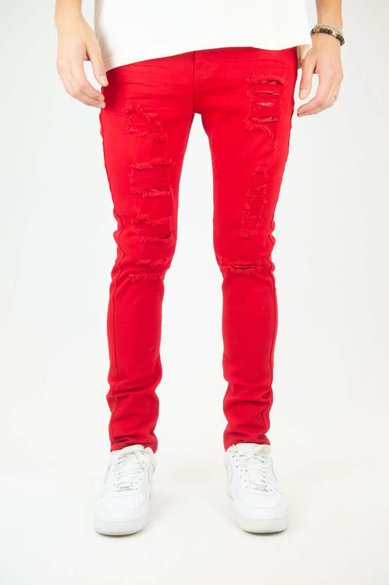 Rebel Minds Ripped and Repaired Twill Slim Jeans from On Time Fashions – Jeans by Rebel Minds, Birmingham AL’s 1 fashion store and premier destination for streetwear, suits, kids fashion, and big & tall