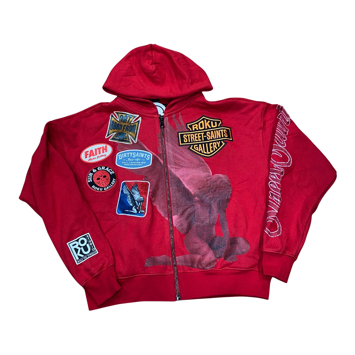 Roku Studio Saints Zip Hoodie in Red, front view