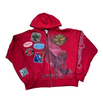 Roku Studio Saints Zip Hoodie in Red, front view