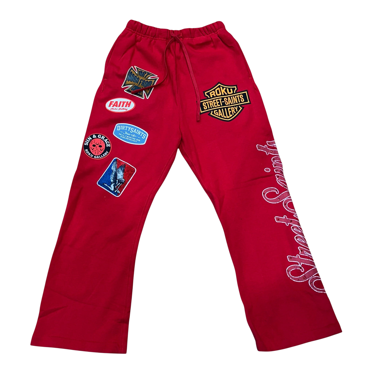 Roku Studio Saints Relaxed Flare Sweatpants in Red, front view