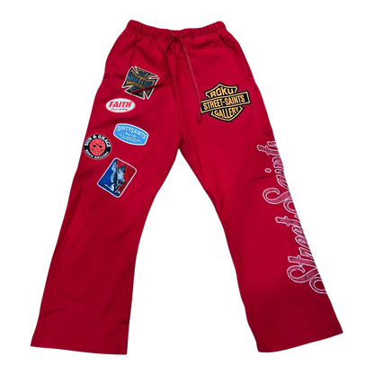 Roku Studio Saints Relaxed Flare Sweatpants in Red, front view