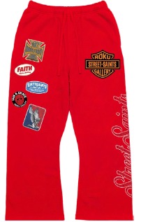 Roku Studio Saints Relaxed Flare Sweatpants in Red, front view