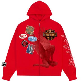 Roku Studio Saints Zip Hoodie in Red, front view