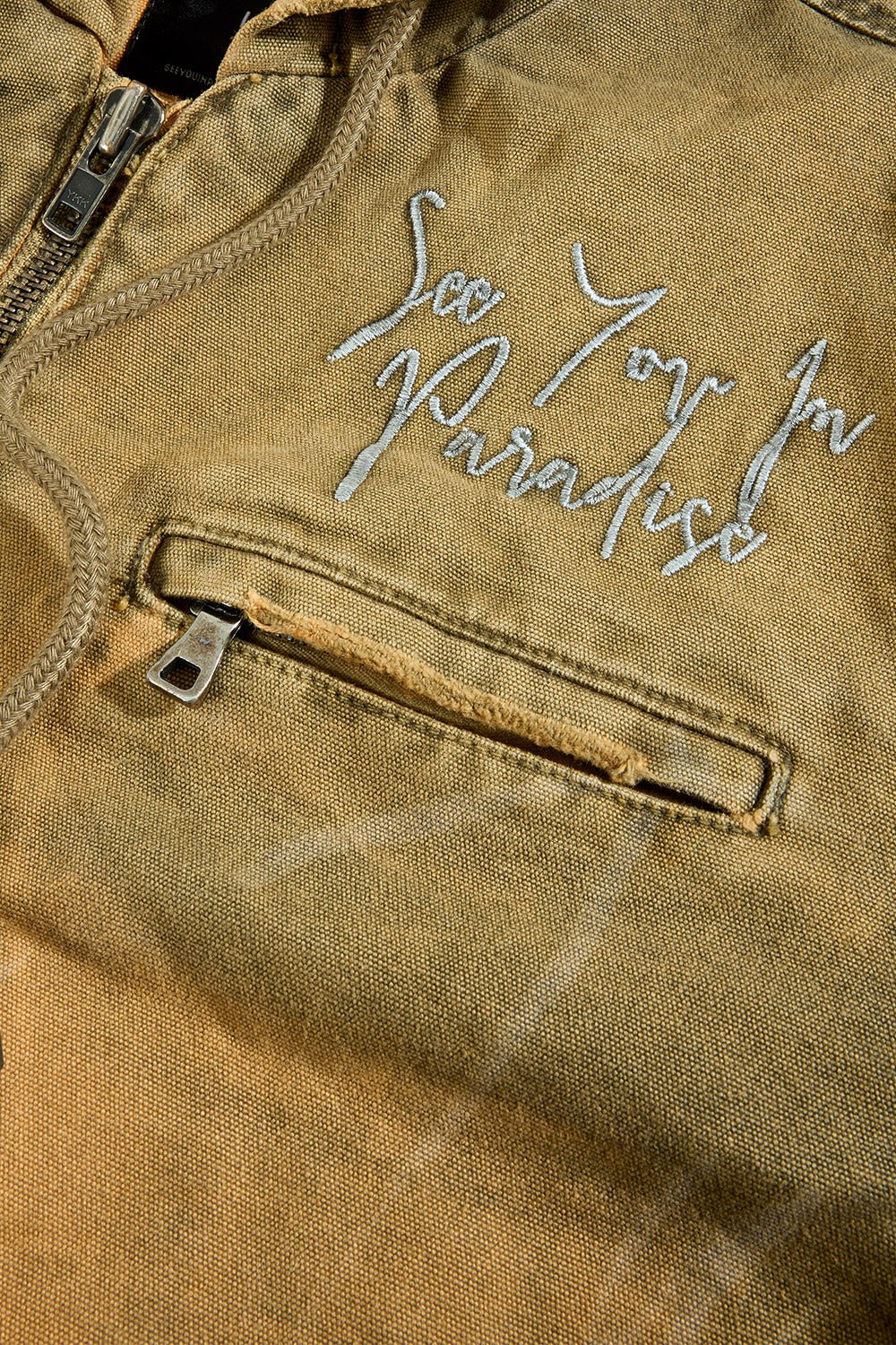 See You in Paradise Ashes to Ashes Work Jacket from On Time Fashions – Jackets by Jordan Craig, Birmingham AL’s 1 fashion store and premier destination for streetwear, suits, kids fashion, and big & tall