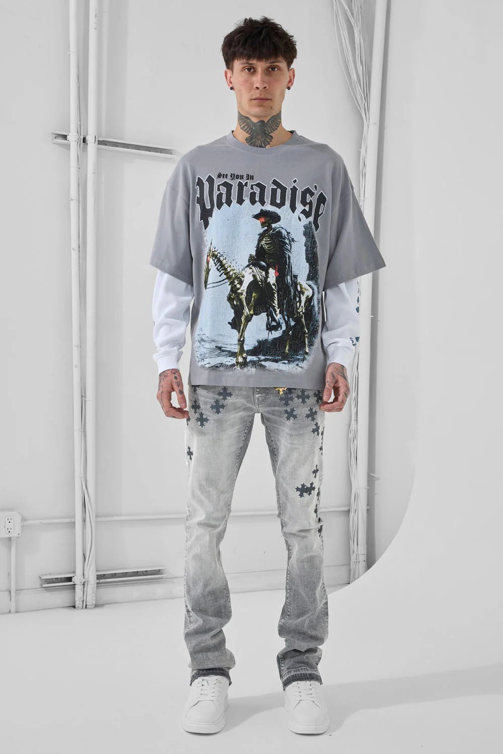 See You In Paradise Forbidden Fruit Stacked Skinny Denim from On Time Fashions – Jeans by Jordan Craig, Birmingham AL’s 1 fashion store and premier destination for streetwear, suits, kids fashion, and big & tall