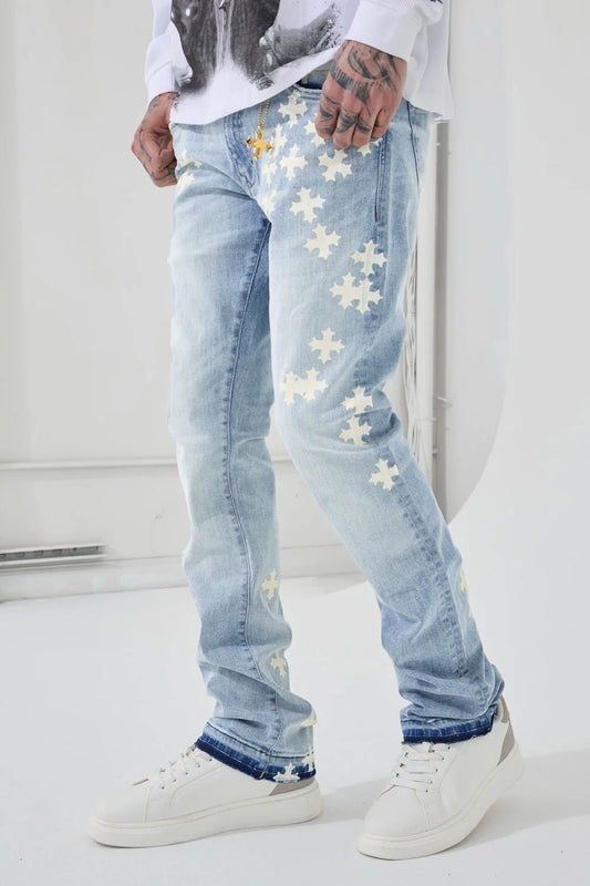 See You In Paradise Forbidden Fruit Stacked Skinny Denim from On Time Fashions – Jeans by Jordan Craig, Birmingham AL’s 1 fashion store and premier destination for streetwear, suits, kids fashion, and big & tall