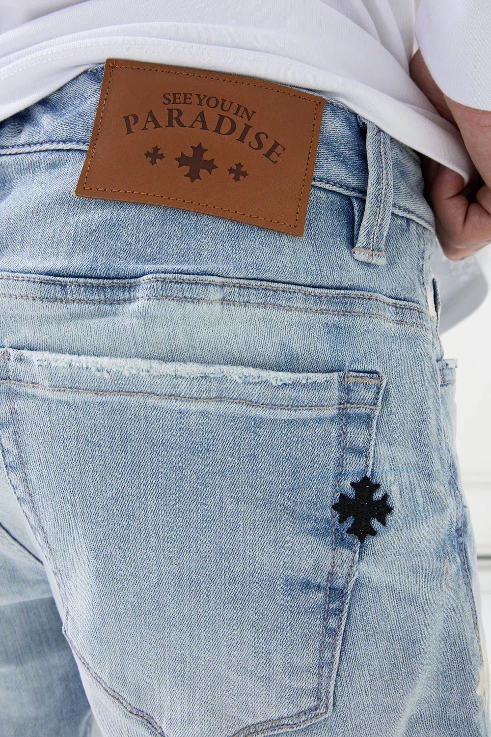 See You In Paradise Forbidden Fruit Stacked Skinny Denim from On Time Fashions – Jeans by Jordan Craig, Birmingham AL’s 1 fashion store and premier destination for streetwear, suits, kids fashion, and big & tall