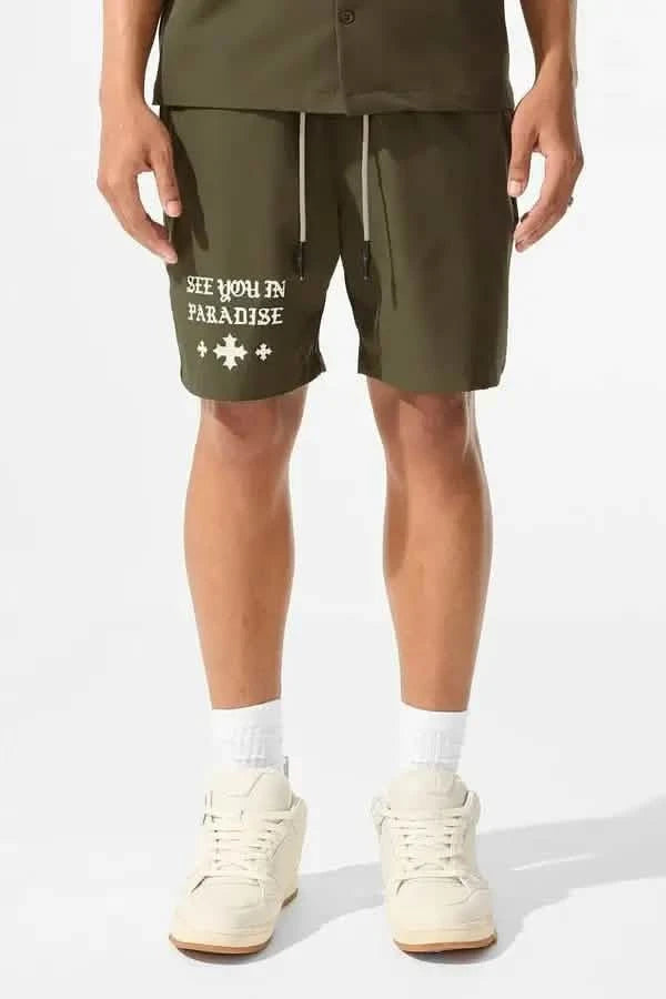 Jordan Craig See You in Paradise Mechanic Set shorts in military olive, available at On Time Fashions in Birmingham, AL.