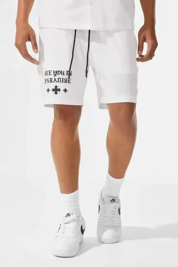 Jordan Craig See You In Paradise shorts in white, available at On Time Fashions, Birmingham, AL. Shop online or in-store!