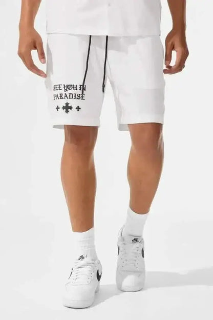 Jordan Craig See You In Paradise shorts in white, available at On Time Fashions, Birmingham, AL. Shop online or in-store!