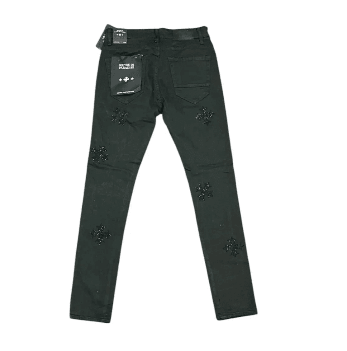 See You In Paradise Rhinestone Cross Sean Jeans from On Time Fashions – Jeans by Jordan Craig, Birmingham AL’s 1 fashion store and premier destination for streetwear, suits, kids fashion, and big & tall