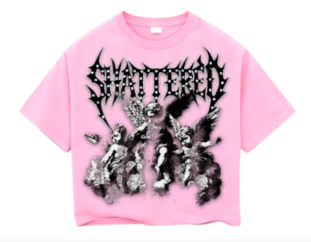 Shattered Hearts Fallen Angels Tee - Pink, front catalog view