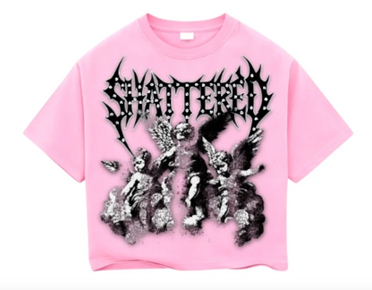 Shattered Hearts Fallen Angels Tee - Pink, front catalog view